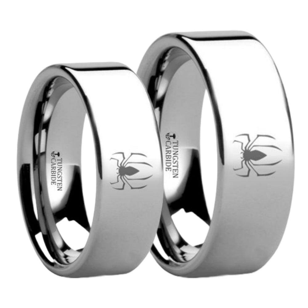 Spiderman Engraved Tungsten Couple's Matching Wedding Band Set