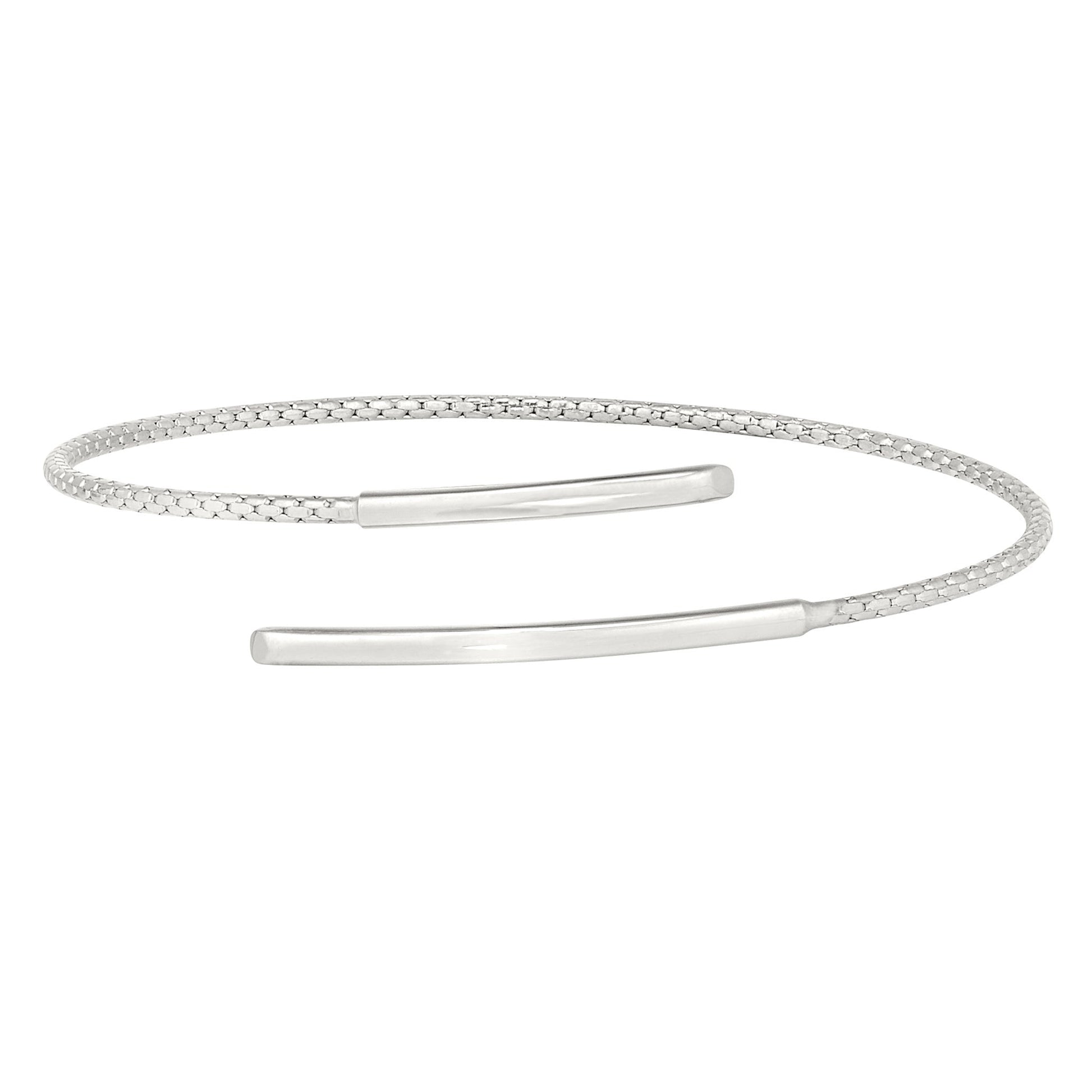 A spiral wrap negative space cable bracelet displayed on a neutral white background.