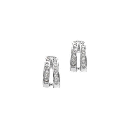 A split v simulated diamond earrings displayed on a neutral white background.