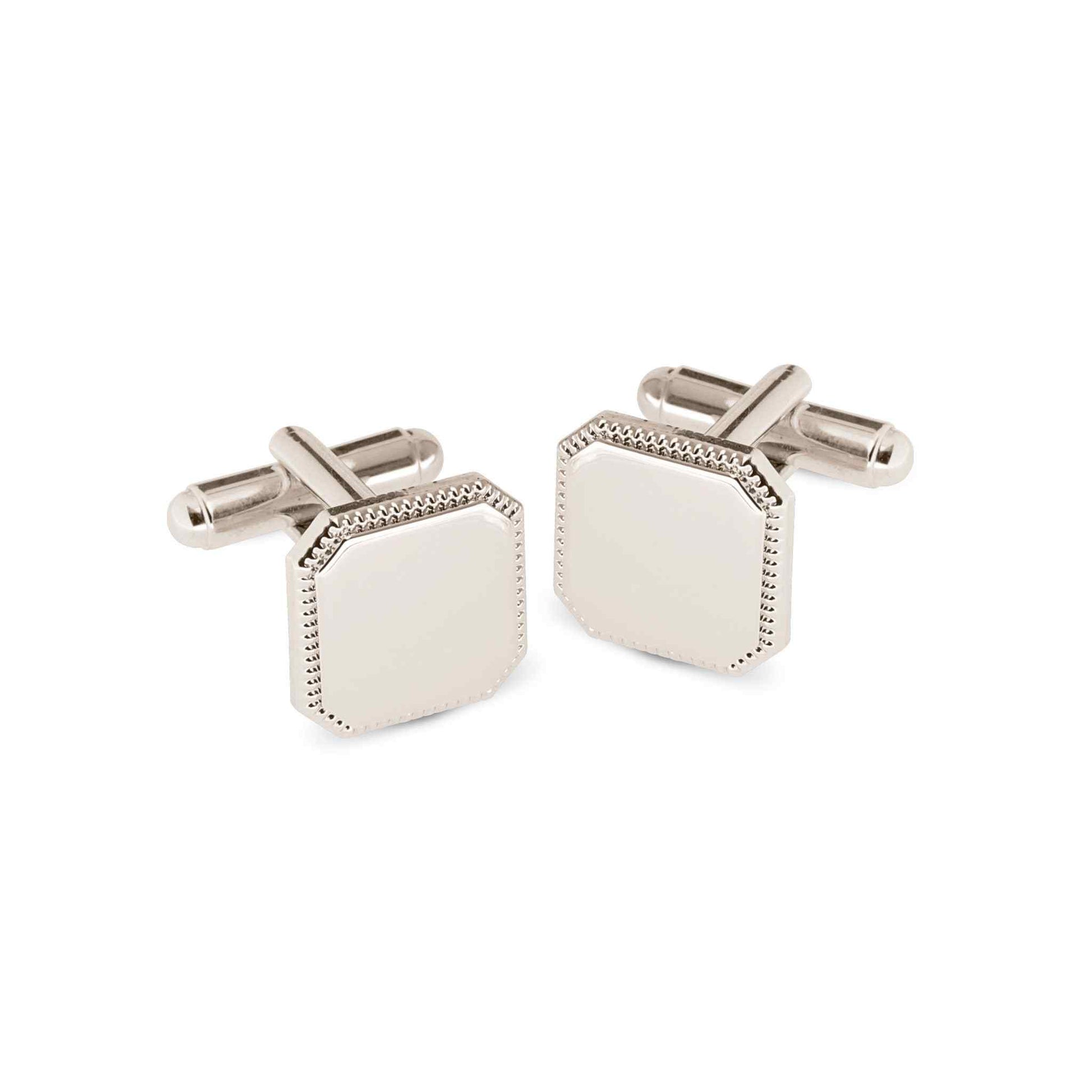 A square cufflinks with beaded edge displayed on a neutral white background.