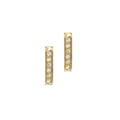 A square simulated diamond hoop earrings displayed on a neutral white background.