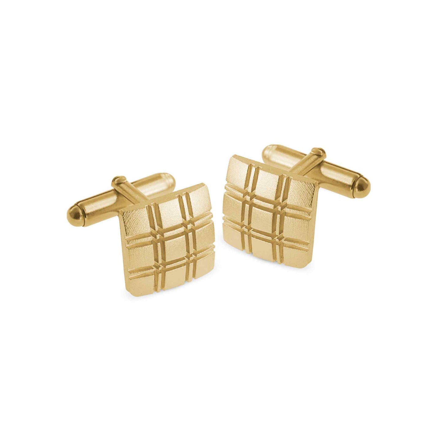 A square plaid cufflinks displayed on a neutral white background.