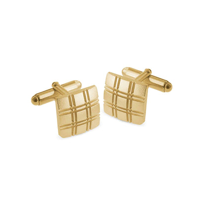 A square plaid cufflinks displayed on a neutral white background.