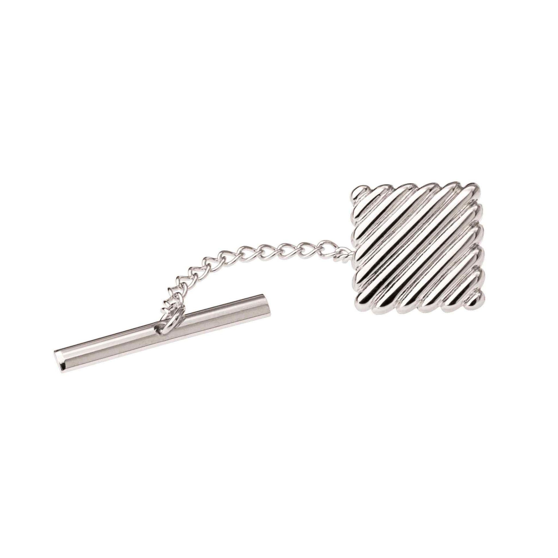 A square tie tack with diagonal lines displayed on a neutral white background.
