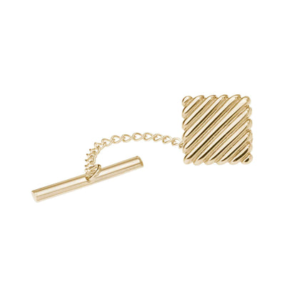 A square tie tack with diagonal lines displayed on a neutral white background.