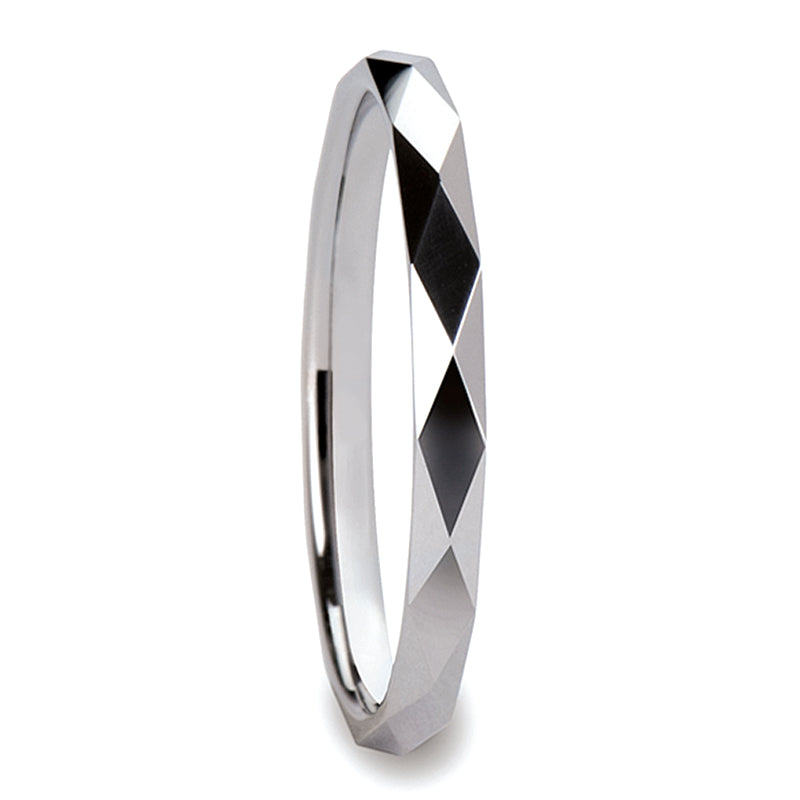 Stackable Geometric Faceted White Tungsten Women's Wedding Band
