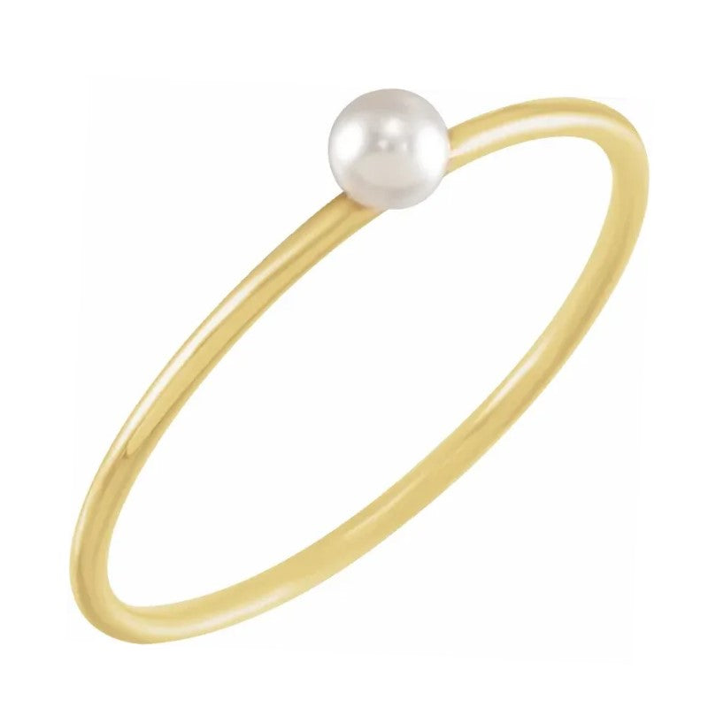 Stackable Yellow Gold & Imitation Pearl Women's Ring