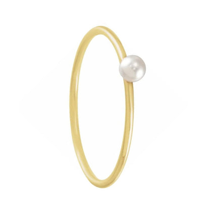 Stackable Yellow Gold & Imitation Pearl Women's Ring