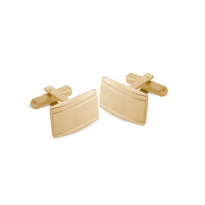 A stainless steel cufflinks with lined edge displayed on a neutral white background.