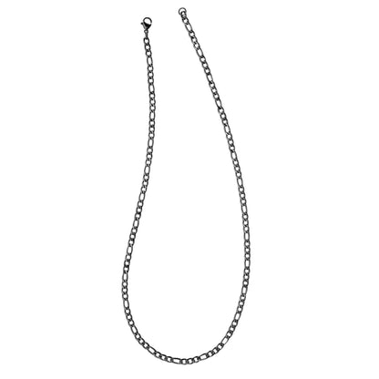 A stainless steel figaro chain displayed on a neutral white background.