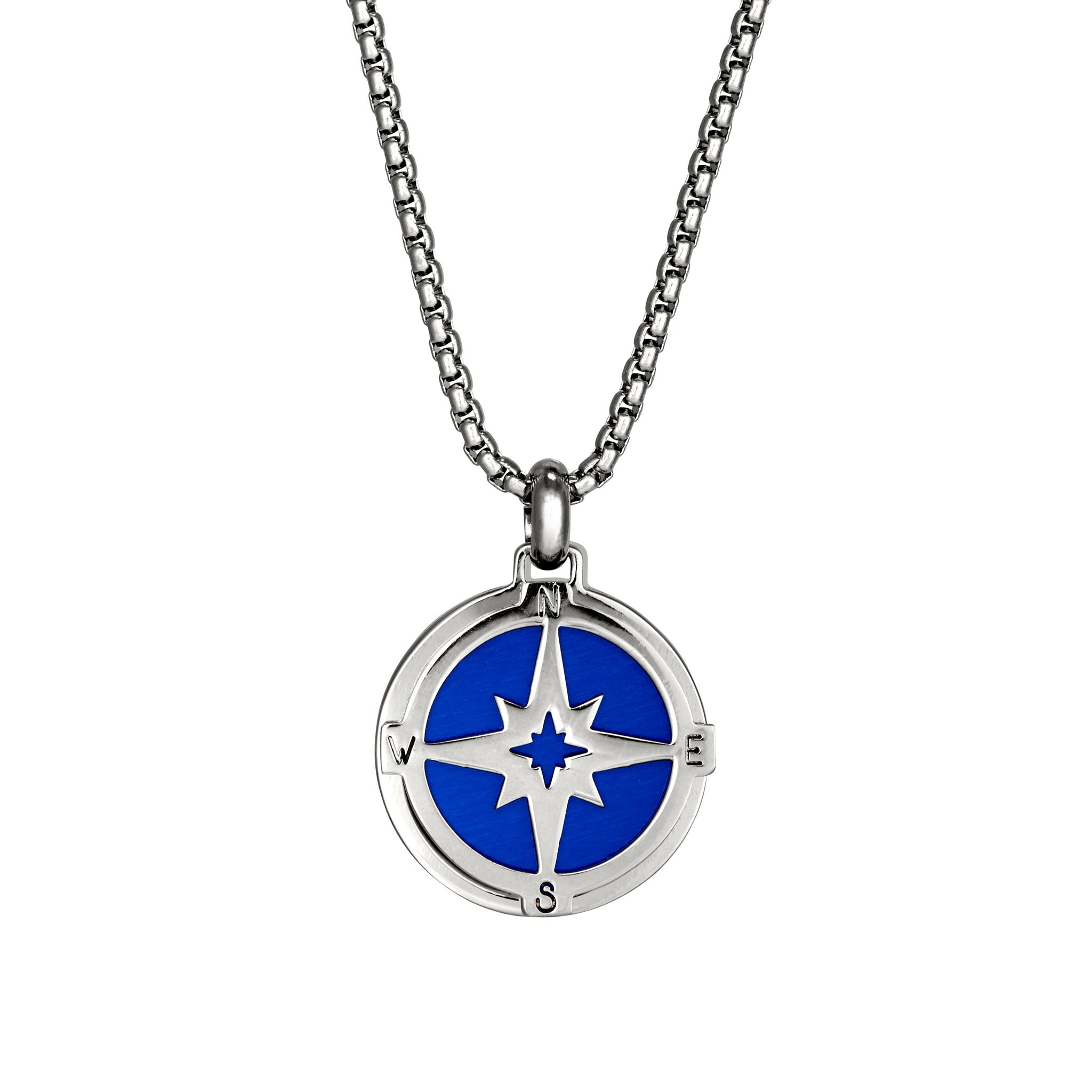Blue & Silver Stainless Steel Nautical Compass Men's Necklace ...