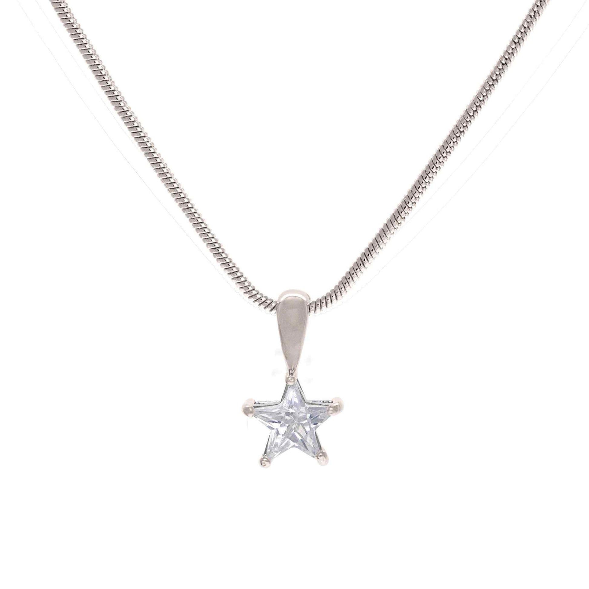 A star cut simulated diamond necklace displayed on a neutral white background.