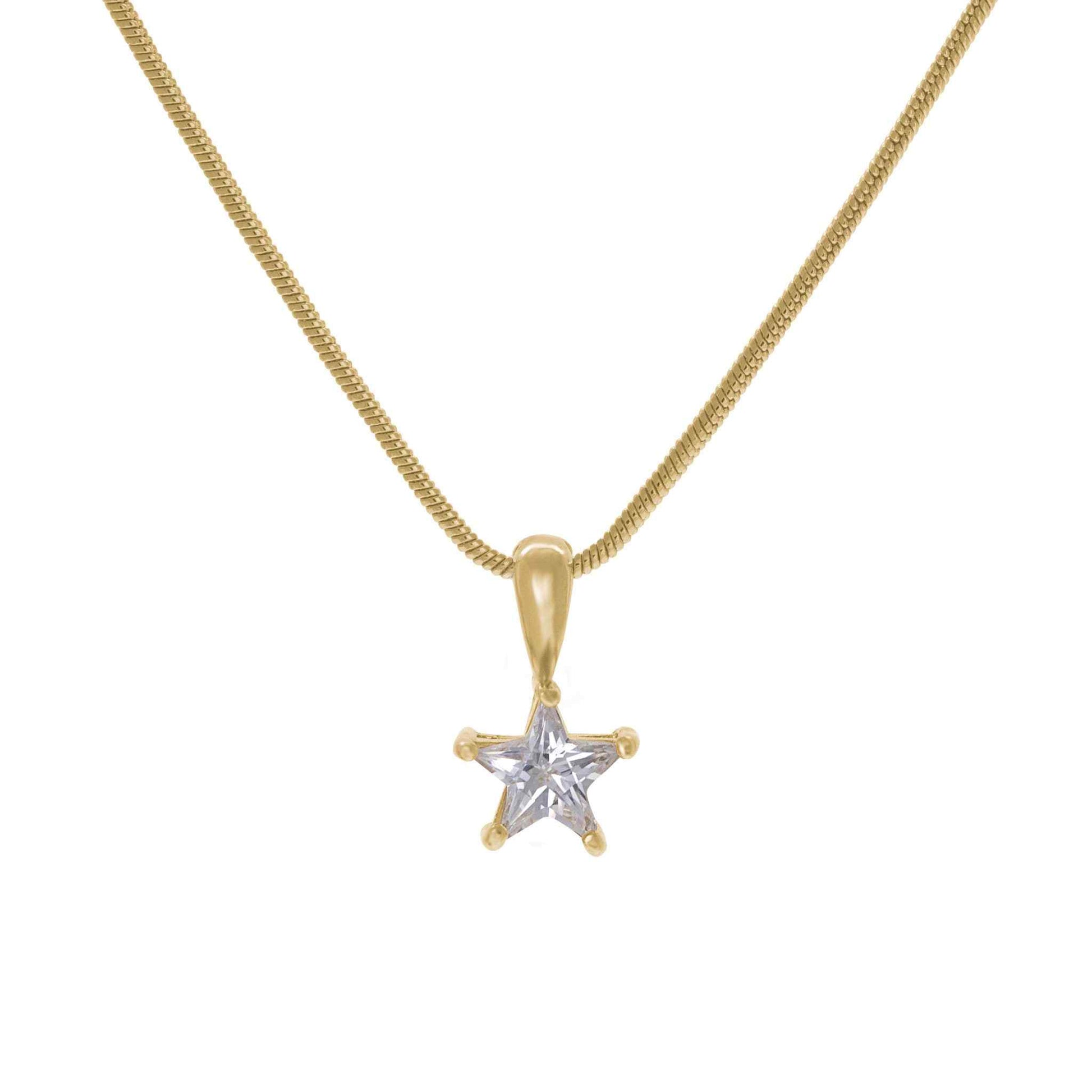 A star cut simulated diamond necklace displayed on a neutral white background.