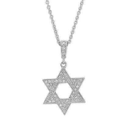 A star of david necklace with simulated diamonds displayed on a neutral white background.