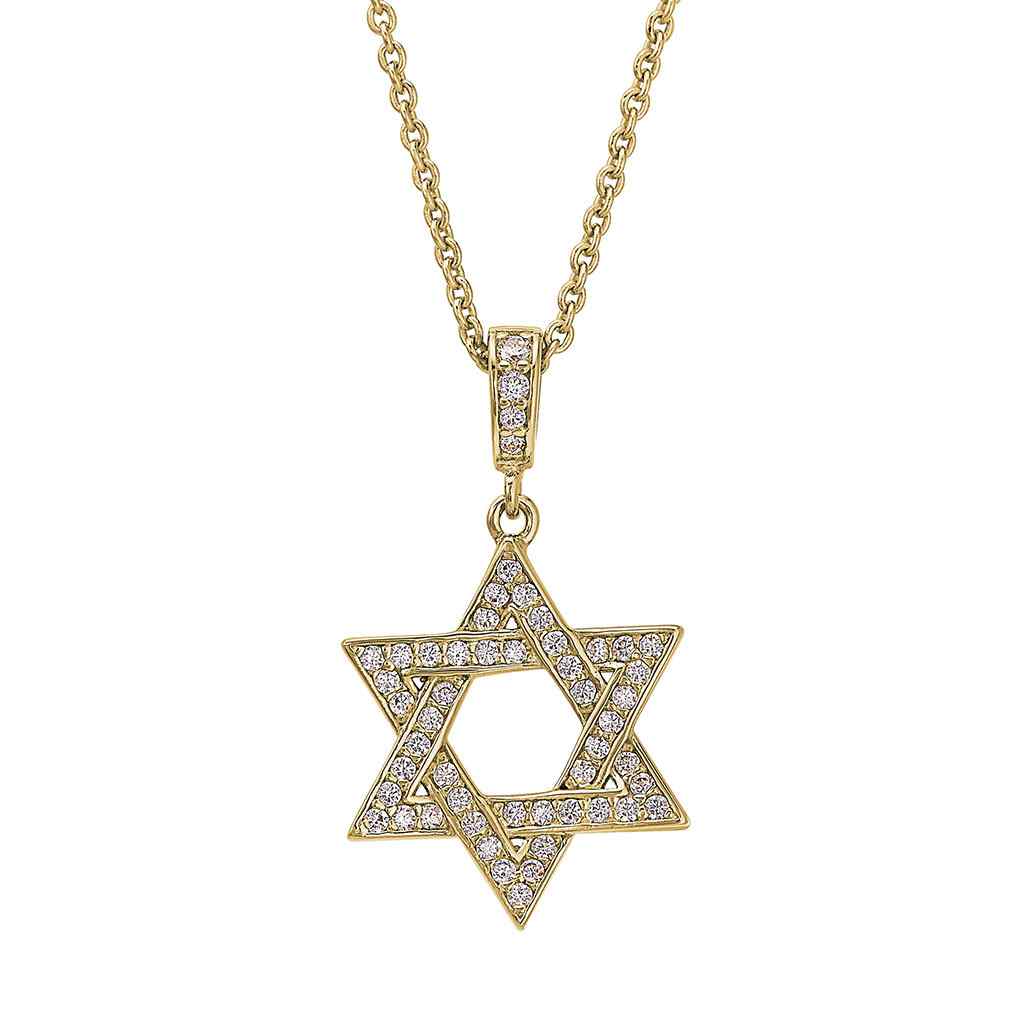 A star of david necklace with simulated diamonds displayed on a neutral white background.