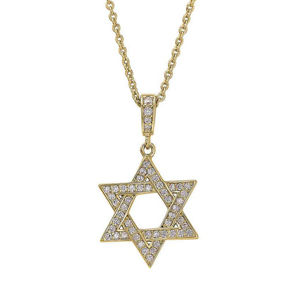 A star of david necklace with simulated diamonds displayed on a neutral white background.
