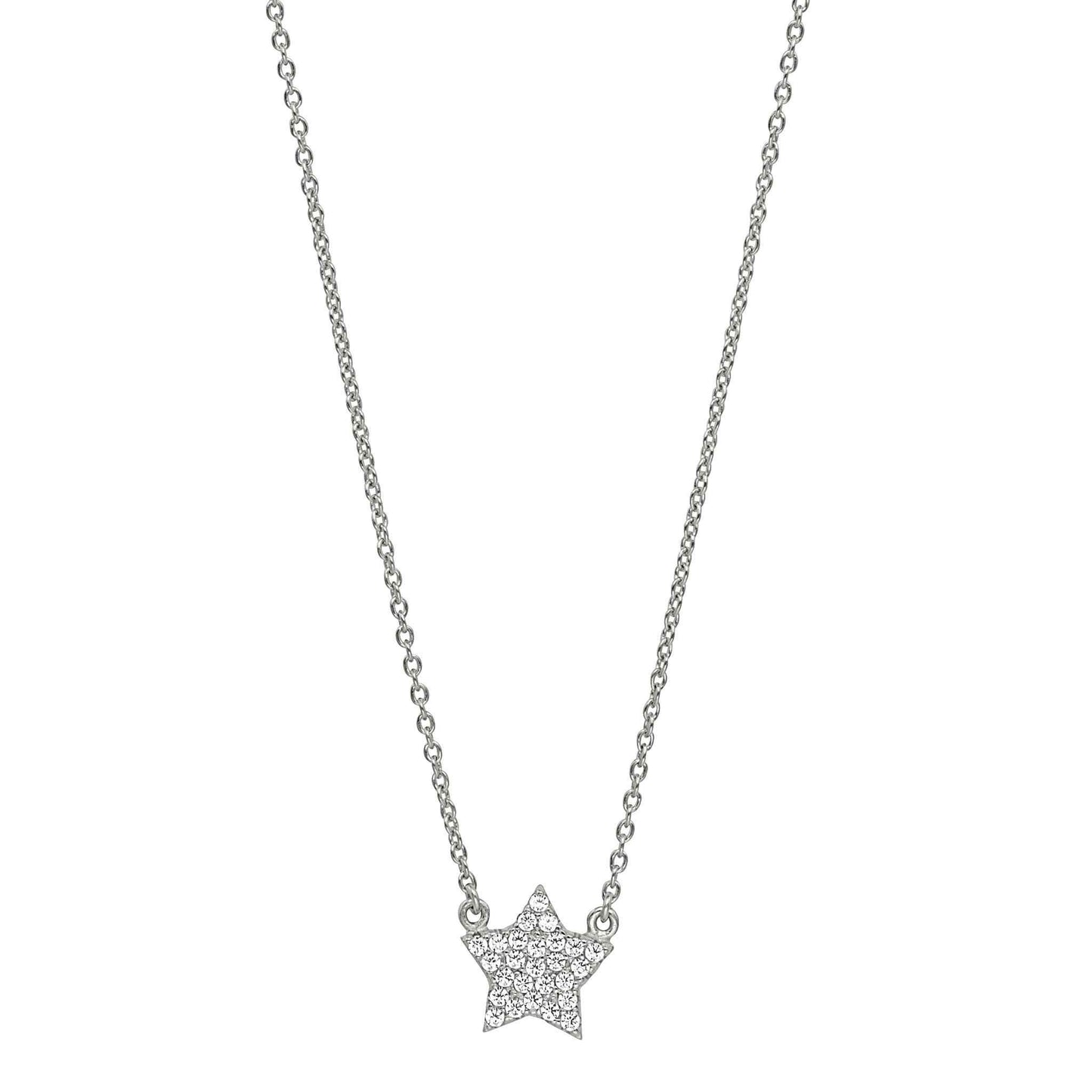 A star necklace with simulated diamonds displayed on a neutral white background.