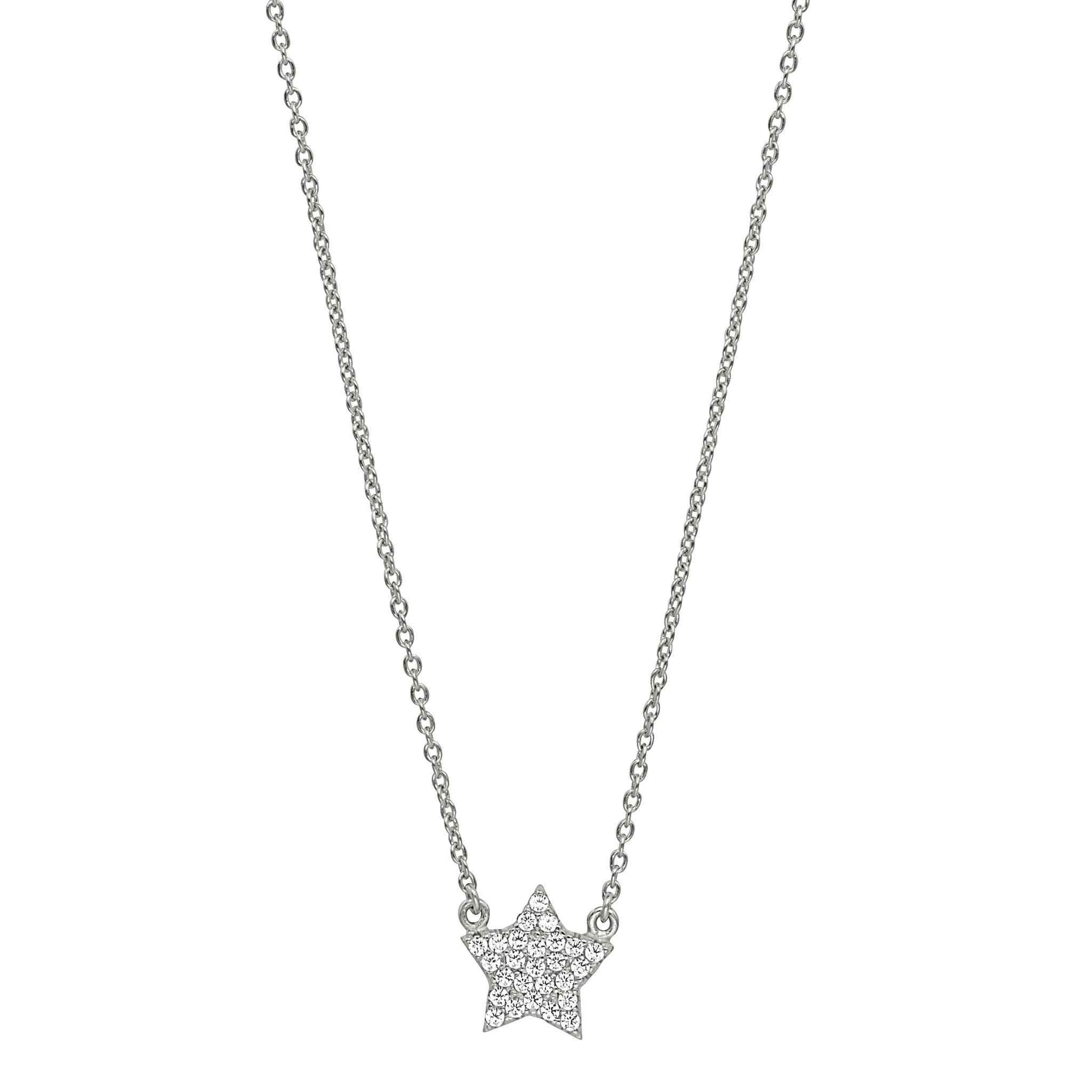 A star necklace with simulated diamonds displayed on a neutral white background.