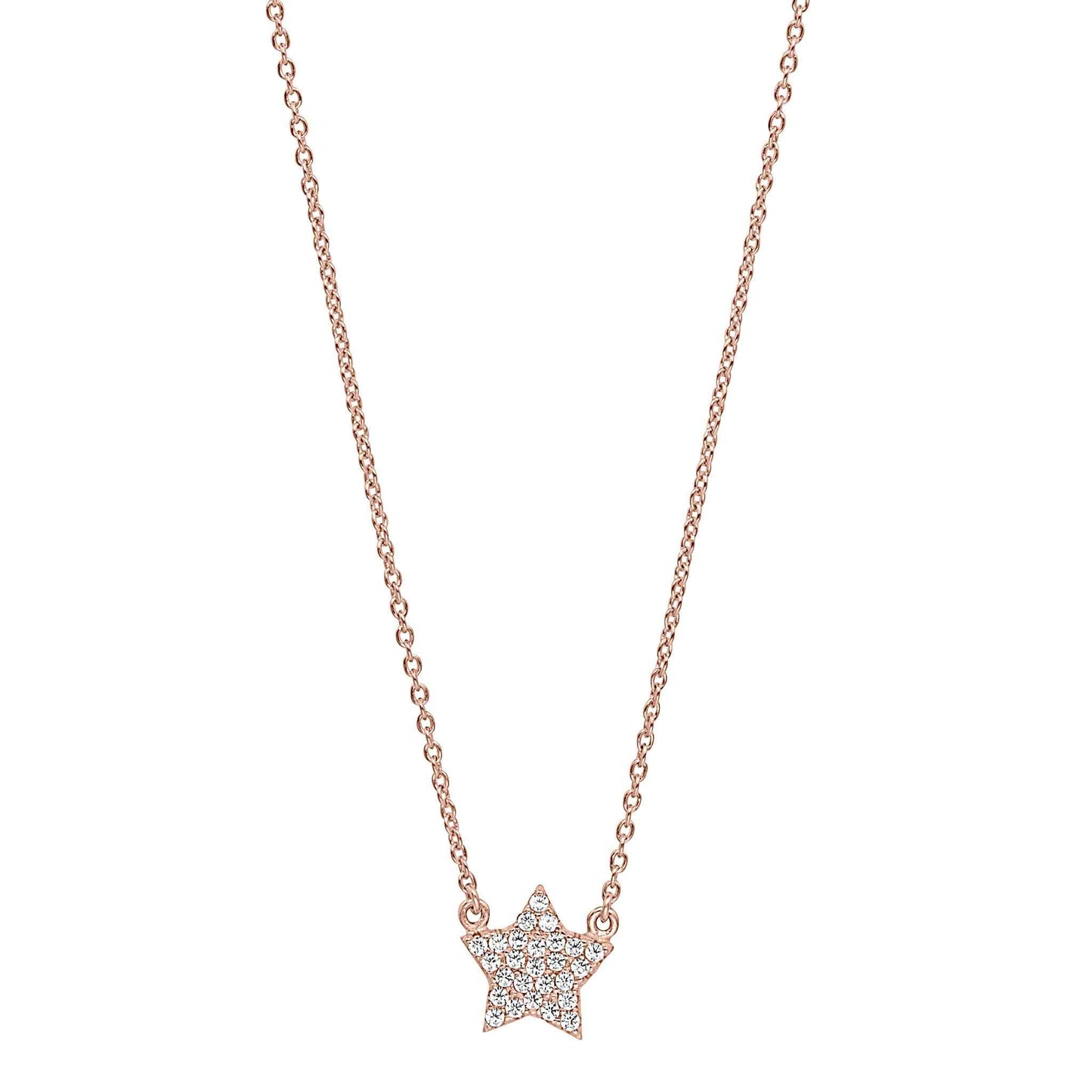 A star necklace with simulated diamonds displayed on a neutral white background.