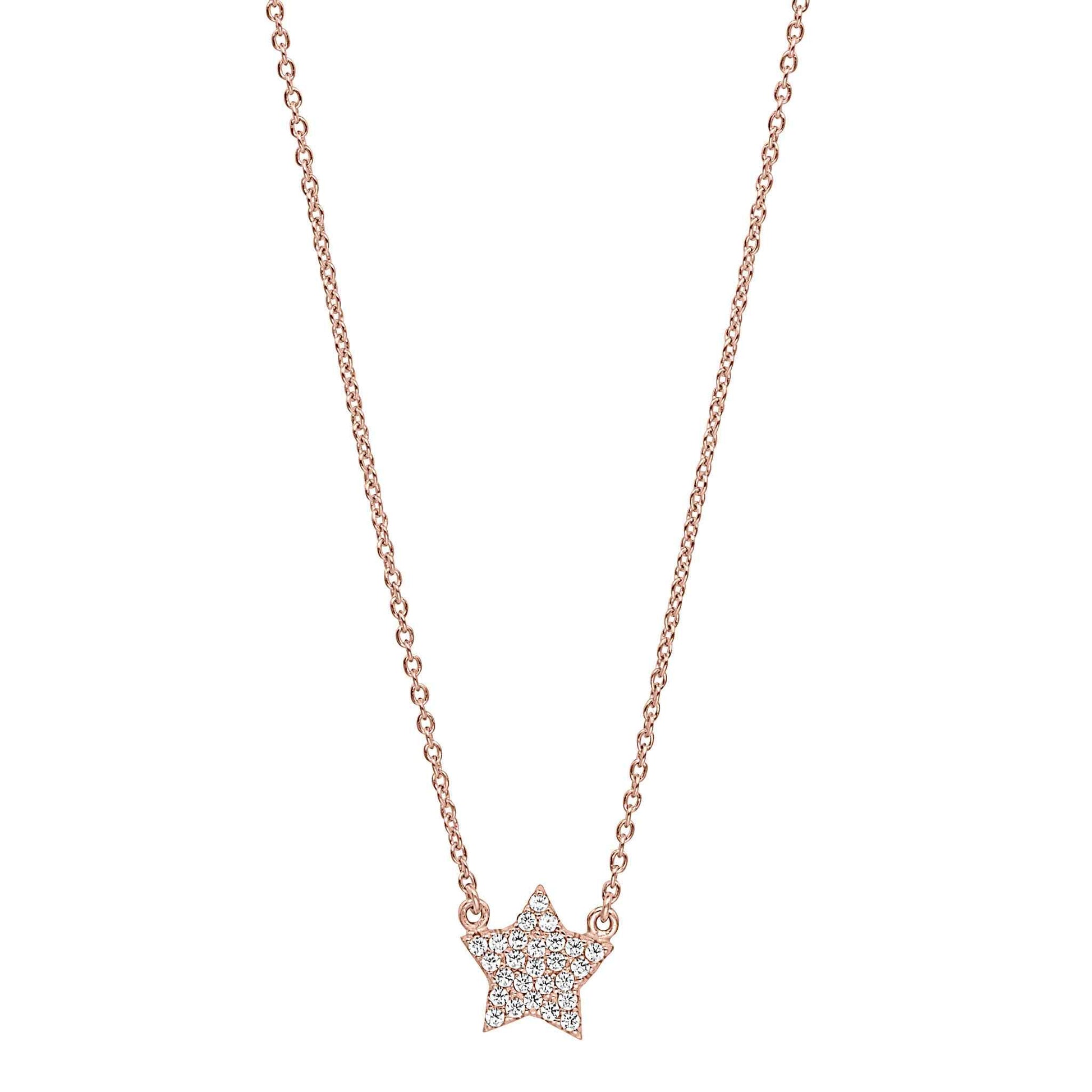 A star necklace with simulated diamonds displayed on a neutral white background.