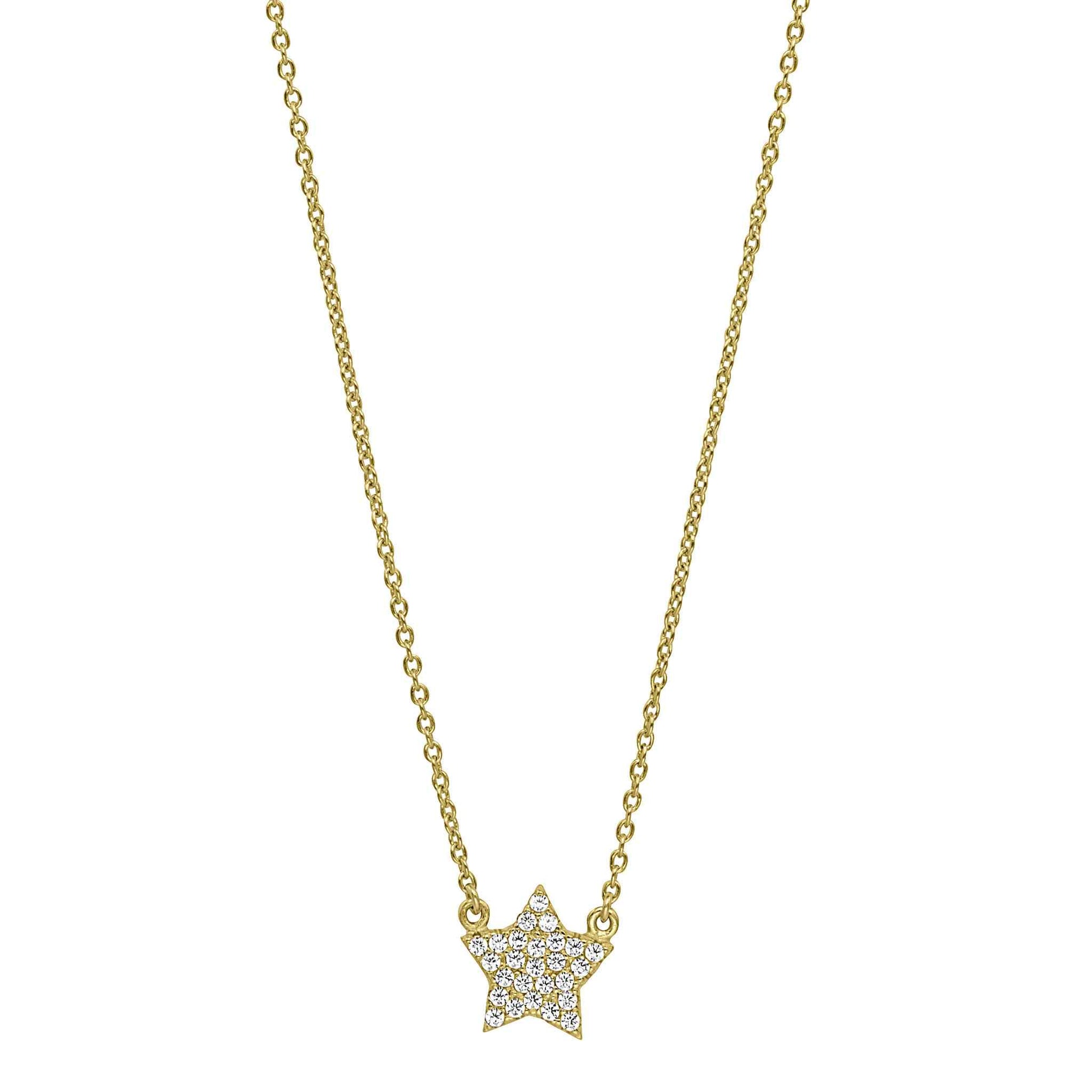 A star necklace with simulated diamonds displayed on a neutral white background.