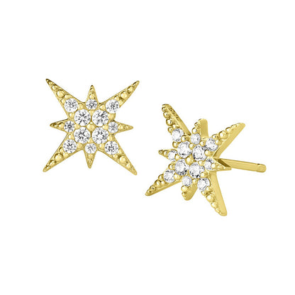 A starburst earrings with simulated diamonds displayed on a neutral white background.