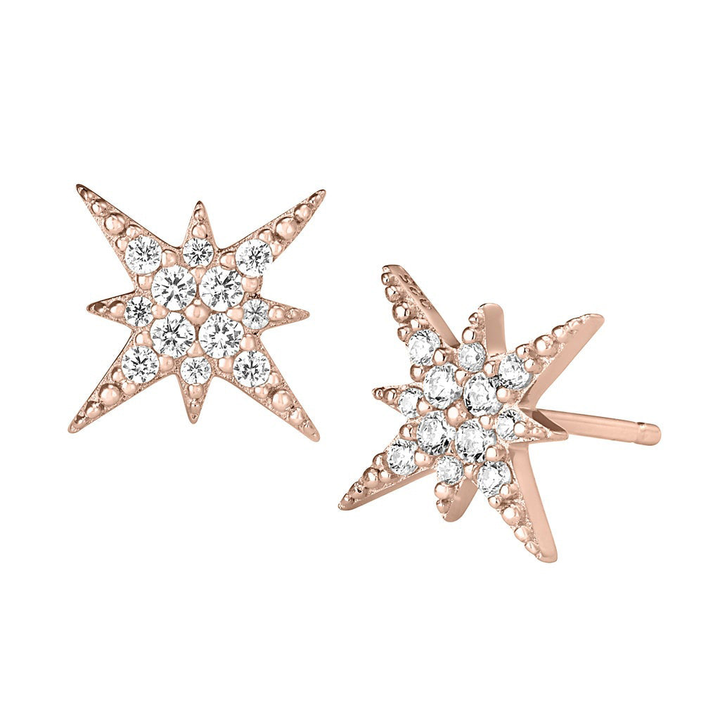 A starburst earrings with simulated diamonds displayed on a neutral white background.