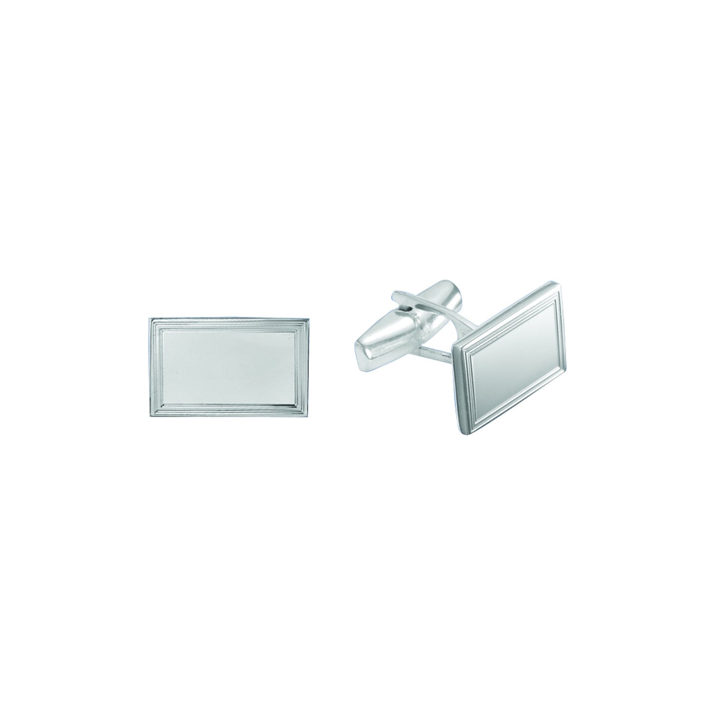 A sterling rectangle cufflinks displayed on a neutral white background.