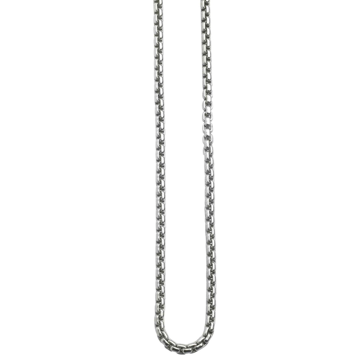 A 1.8 mm sterling silver 16" rounded box chain displayed on a neutral white background.
