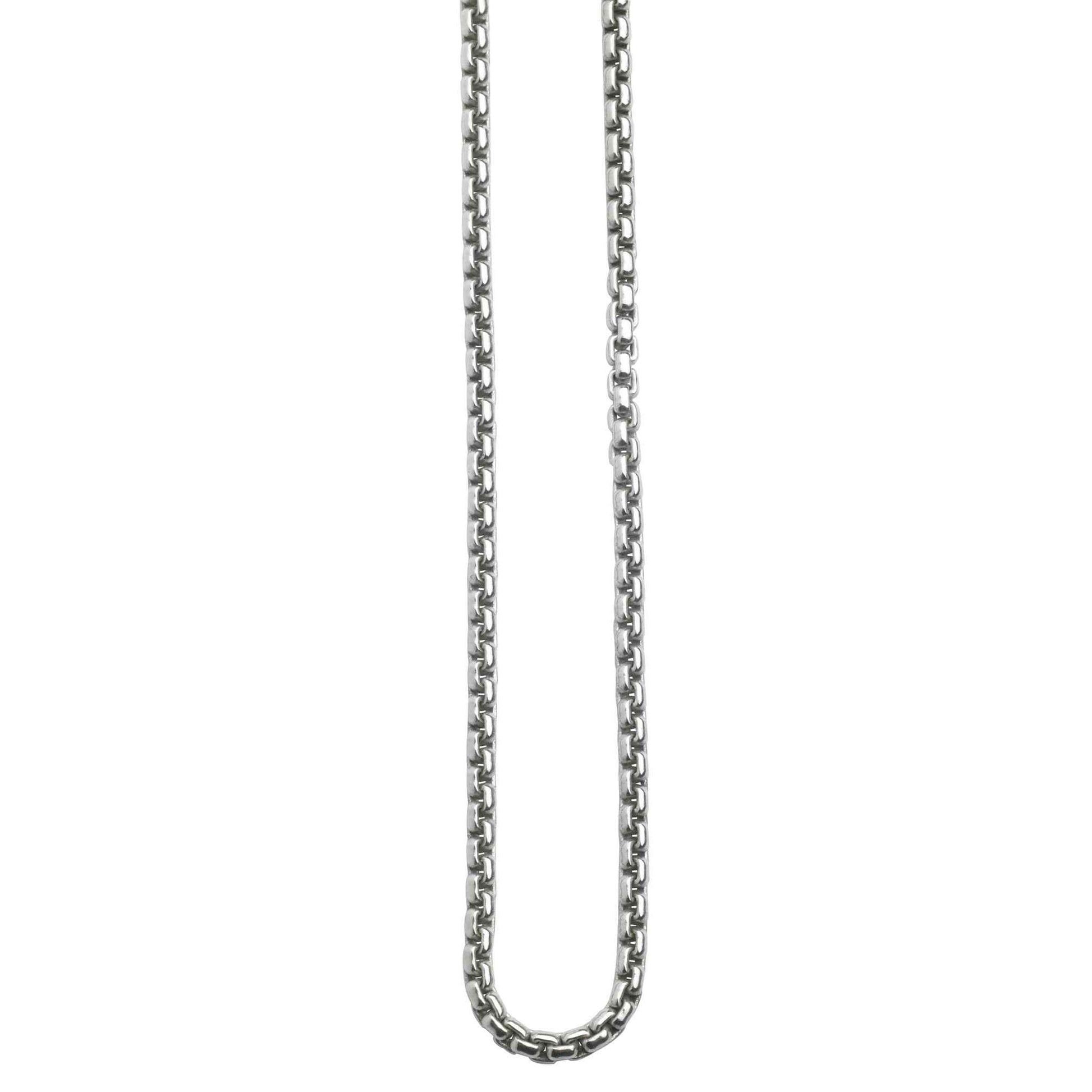A 2.0 mm sterling silver 16" rounded box chain displayed on a neutral white background.