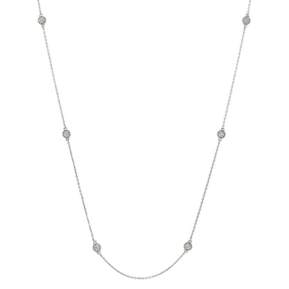 A sterling silver 24" tin cup necklace with simulated diamonds displayed on a neutral white background.