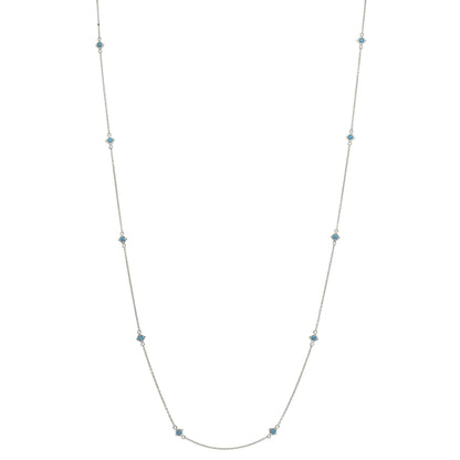 A sterling silver 60" turquoise tin cup necklace displayed on a neutral white background.