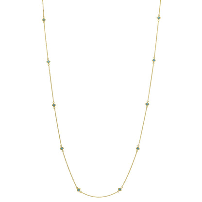 A sterling silver 60" turquoise tin cup necklace displayed on a neutral white background.