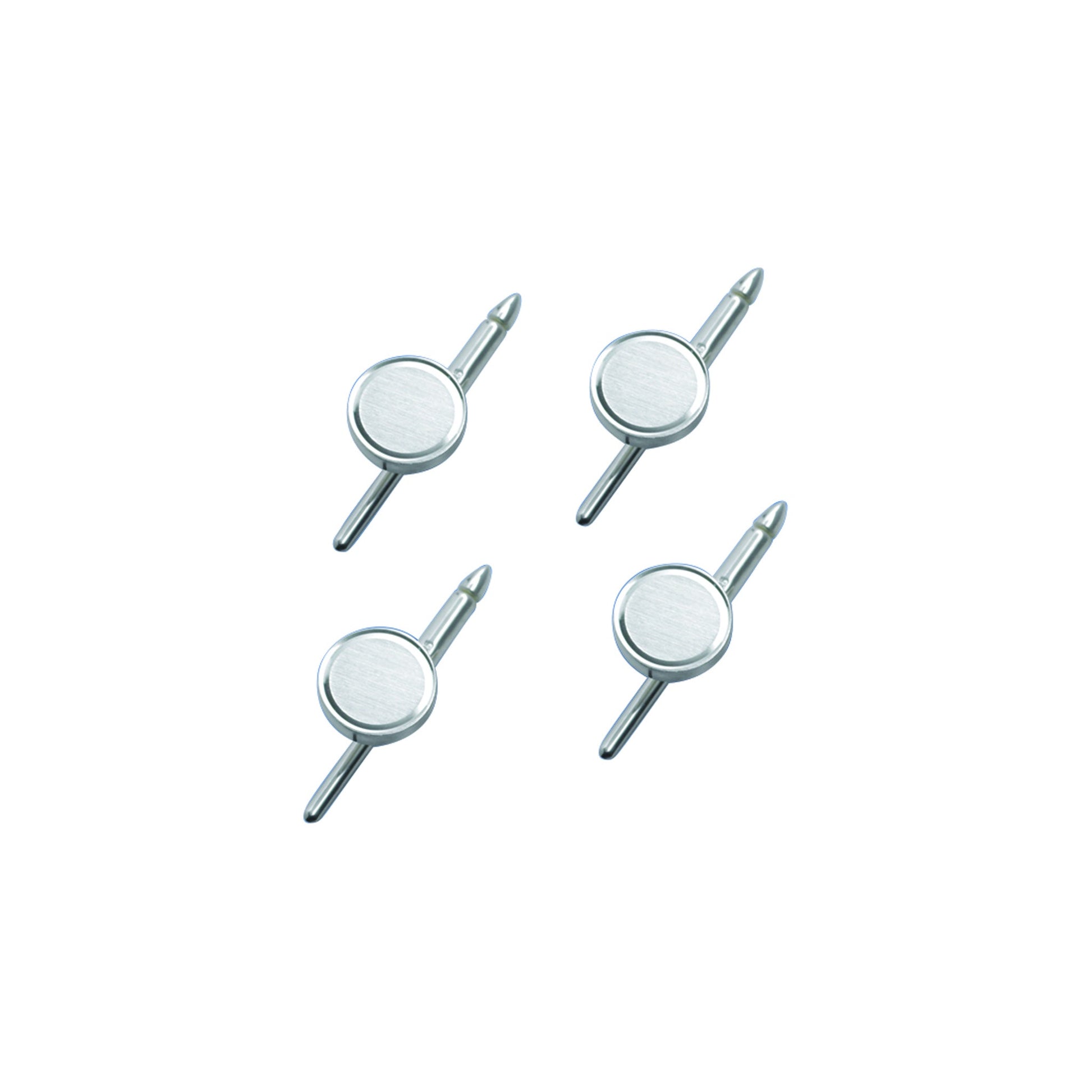 A four piece sterling silver brushed/burnished round stud set displayed on a neutral white background.