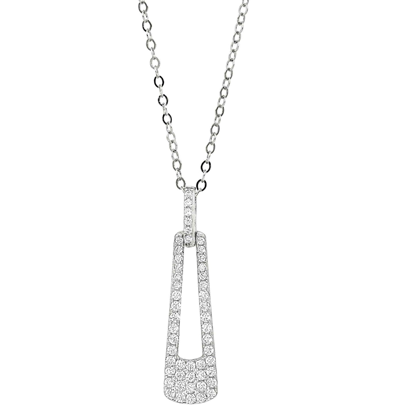 A sterling silver door knocker necklace with simulated diamonds displayed on a neutral white background.