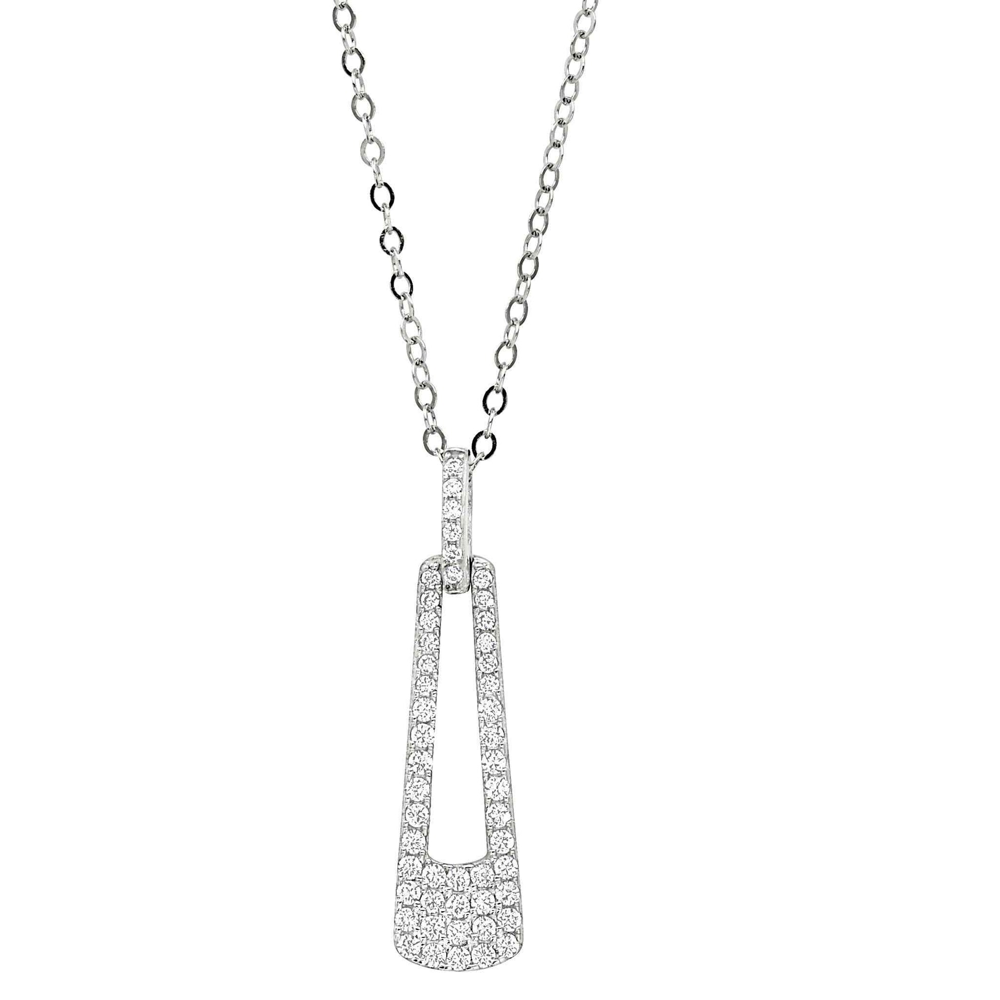 A sterling silver door knocker necklace with simulated diamonds displayed on a neutral white background.