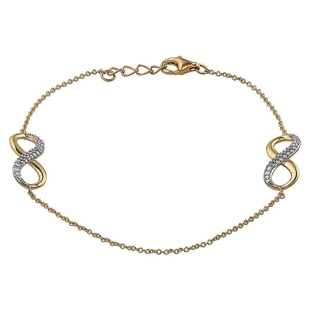 A sterling silver double infinity bracelet with simulated diamonds displayed on a neutral white background.