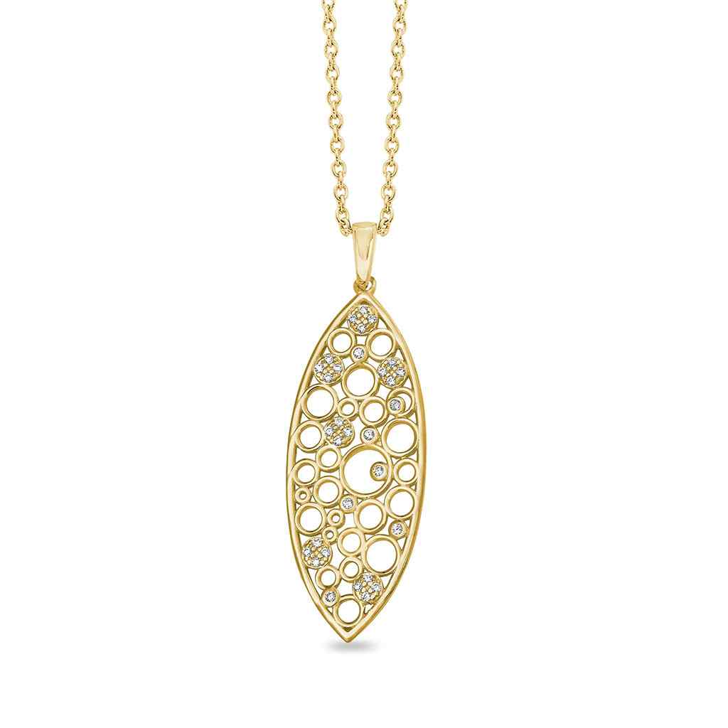 A sterling silver floating circles necklace with simulated diamonds displayed on a neutral white background.