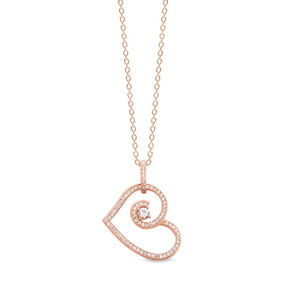 A sterling silver heart necklace with 84 simulated diamonds displayed on a neutral white background.