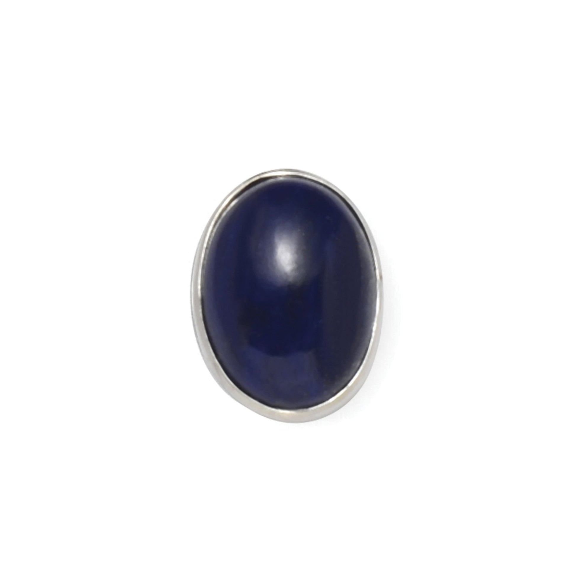 A lapis lazuli cabochon sterling silver tie tack displayed on a neutral white background.