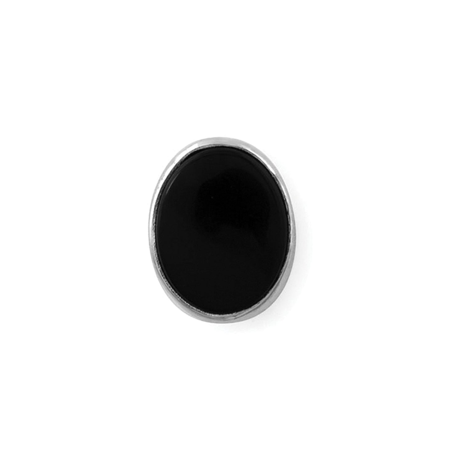A oval onyx sterling silver tie tack displayed on a neutral white background.