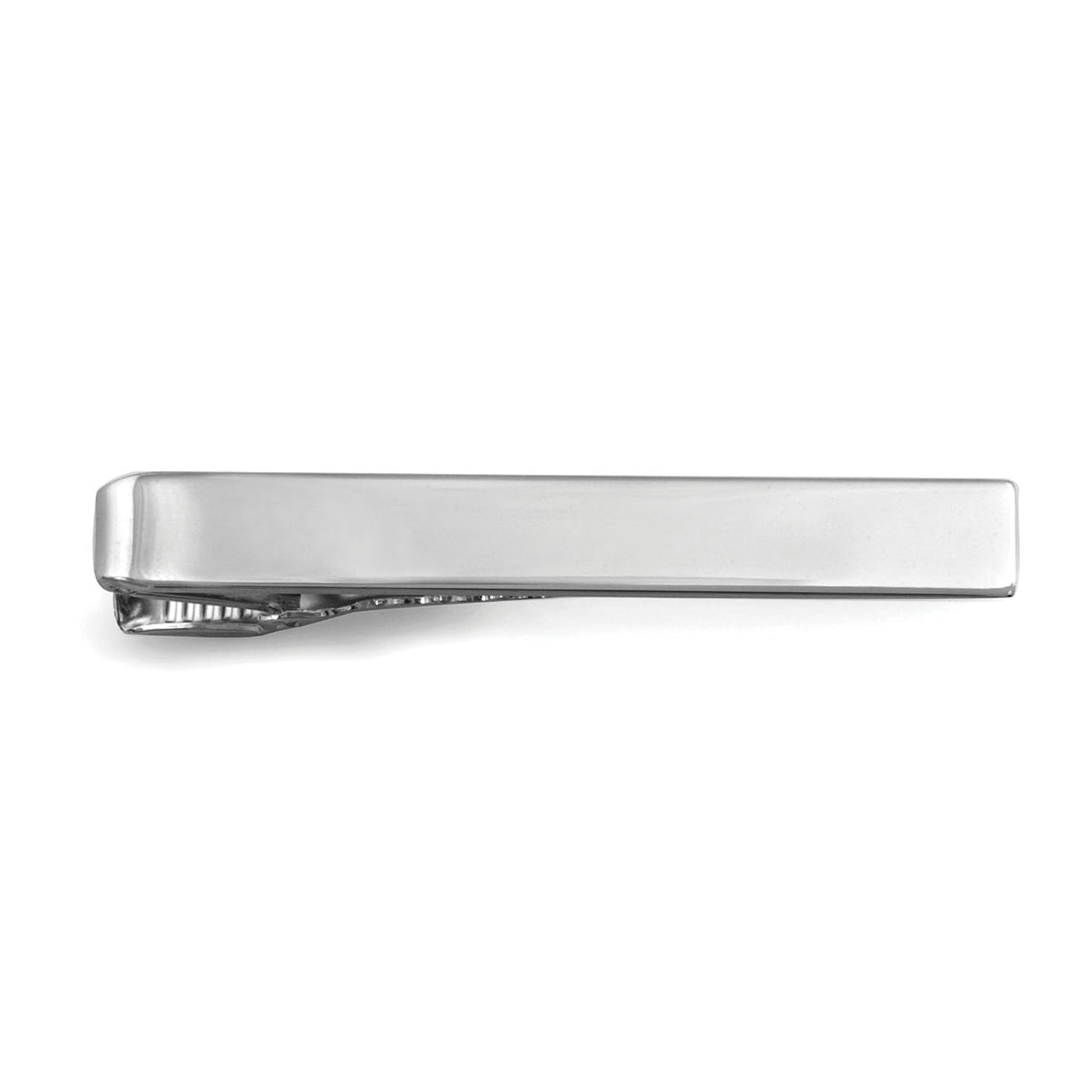 A sterling silver plain polished tie bar displayed on a neutral white background.