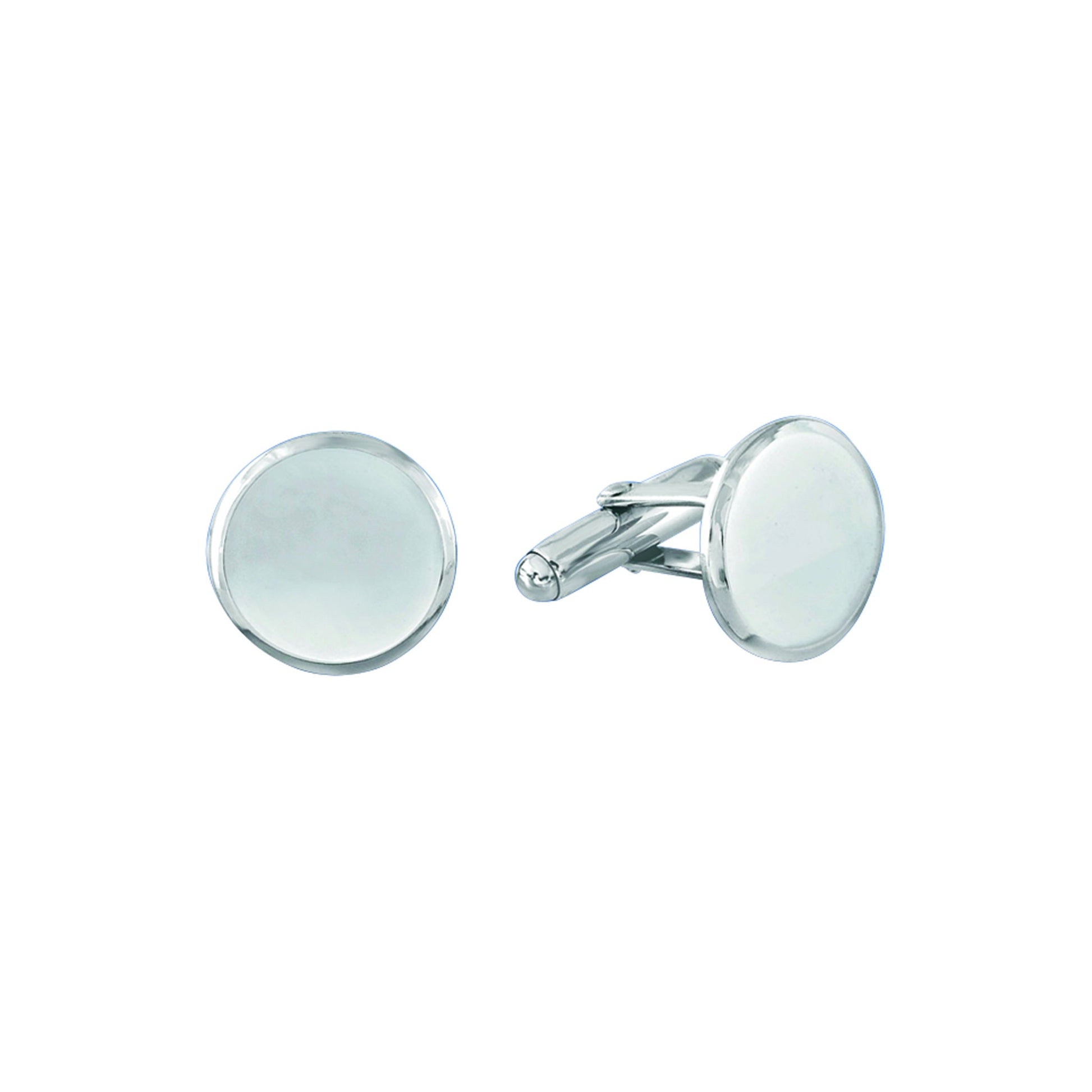 A sterling silver polished cufflinks with bevel edge displayed on a neutral white background.