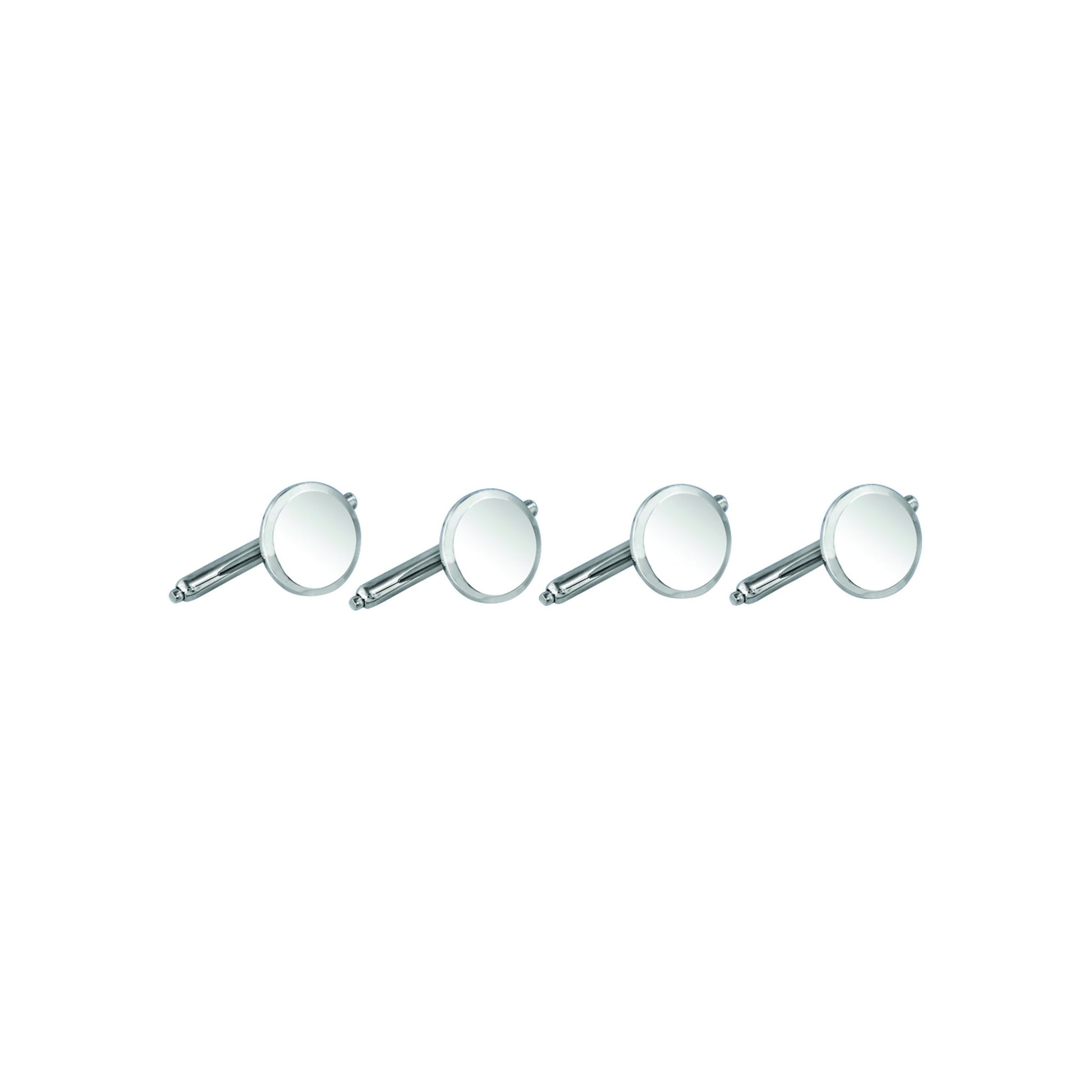 A four piece s sterling silver polished stud set with bevel edge displayed on a neutral white background.