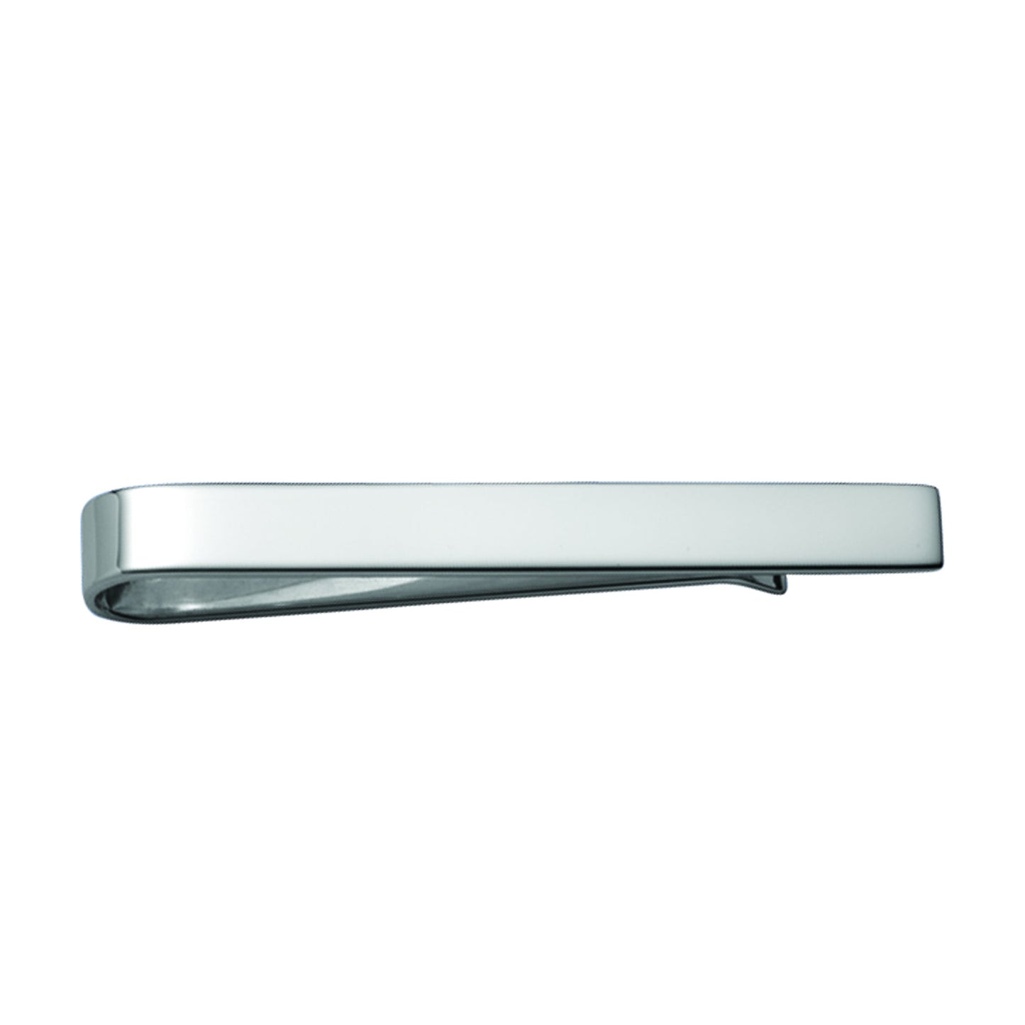A sterling silver polished tie slide displayed on a neutral white background.