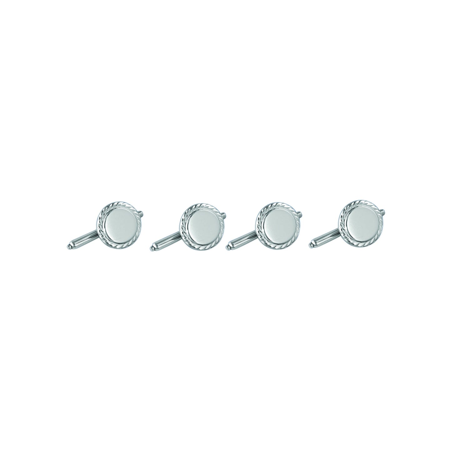 A four piece sterling silver rope edge polished stud set displayed on a neutral white background.