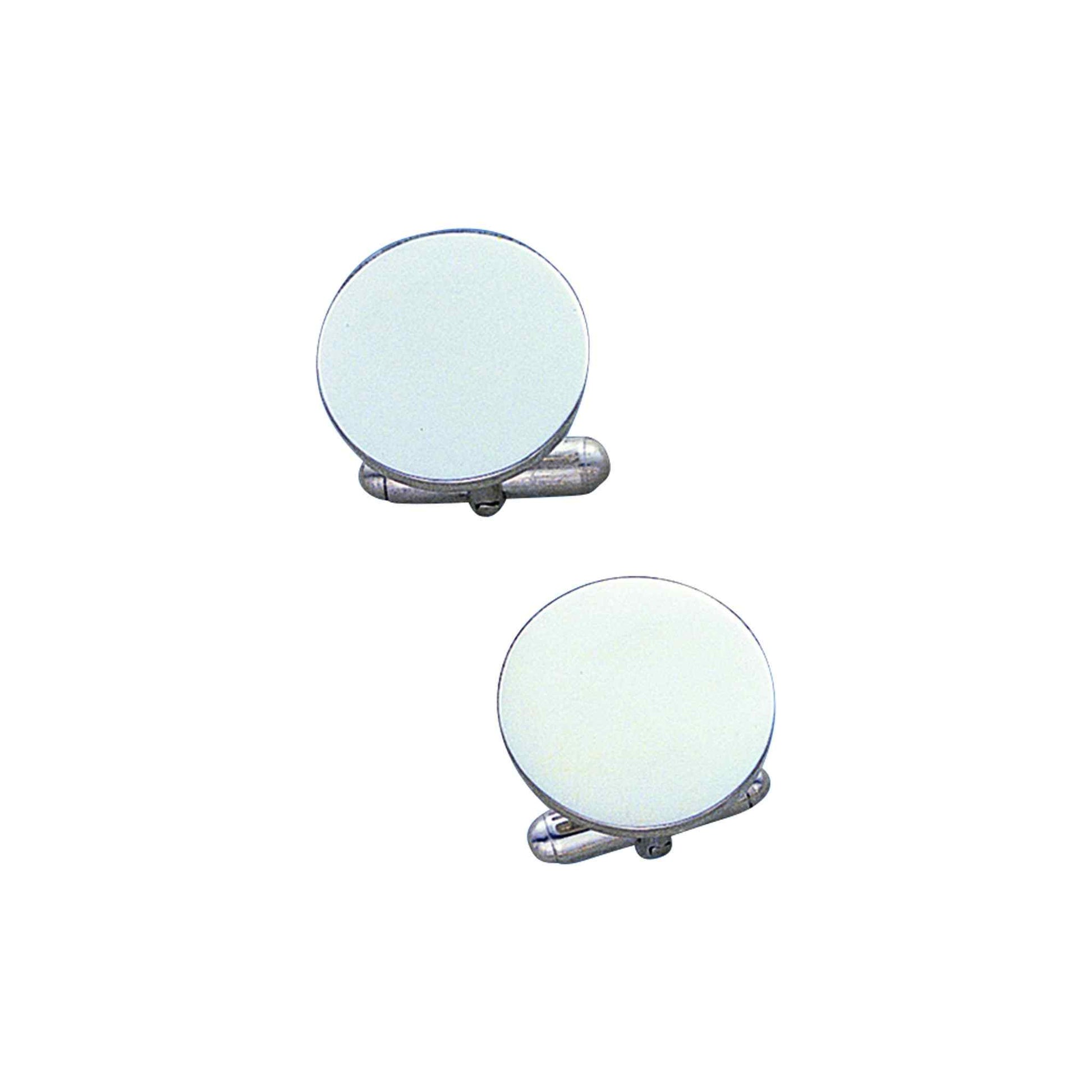 A sterling silver round 18mm polished cufflinks displayed on a neutral white background.