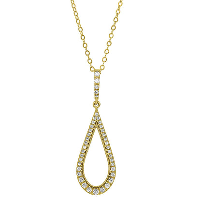 A sterling silver teardrop necklace with simulated diamonds displayed on a neutral white background.