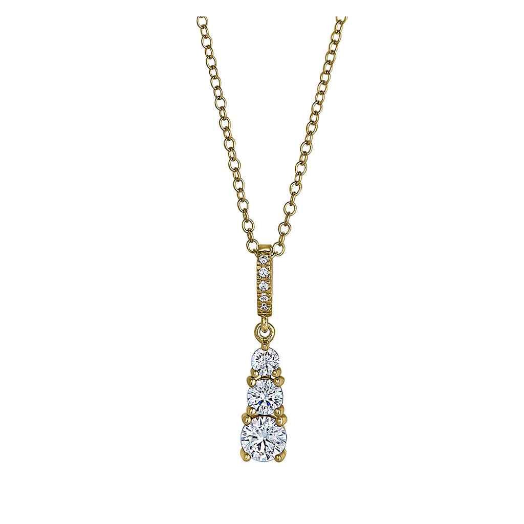 A sterling silver three stone drop necklace with simulated diamonds displayed on a neutral white background.
