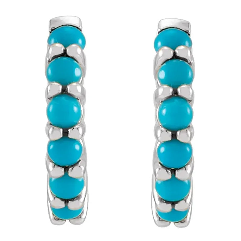 Sterling Silver & Turquoise Huggie Hoop Earrings